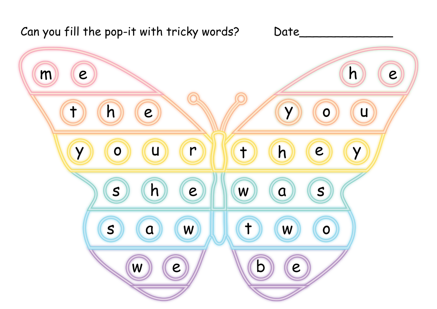 Pop-it Butterfly Spelling Activity